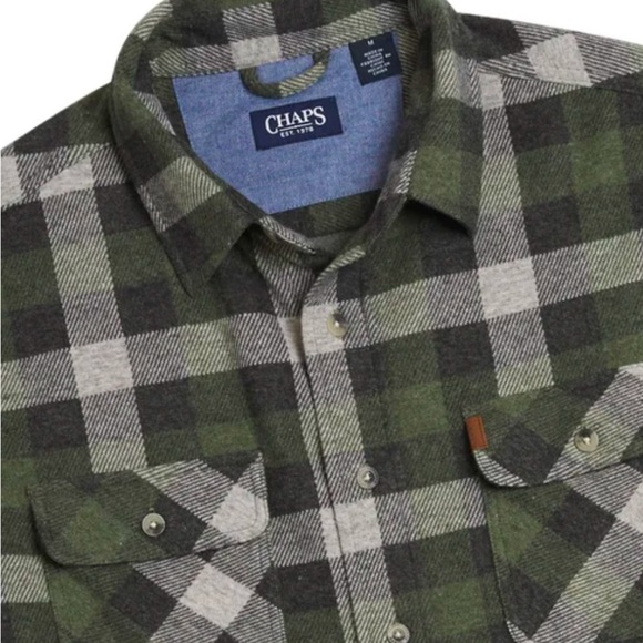 Chaps Men's Knit Flannel Shirt Green XL Stretch - Picture 4 of 10